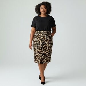 CHARTER CLUB Leopard Pencil Skirt Sz 14 Tan Black Animal Print Work Office